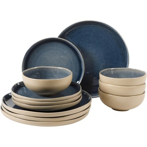 image:imageGibson Elite Bistro Fleur Plates and Bowls Sets 12Piece Stoneware Dinnerware Set for 4 Ivory White Scalloped Dish Set with Dinner Plates Salad Plates amp BowlsBlue Manila Bay