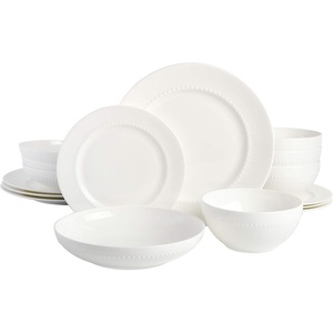 image:imageGibson Elite Bistro Fleur Plates and Bowls Sets 12Piece Stoneware Dinnerware Set for 4 Ivory White Scalloped Dish Set with Dinner Plates Salad Plates amp BowlsWhite Bone China