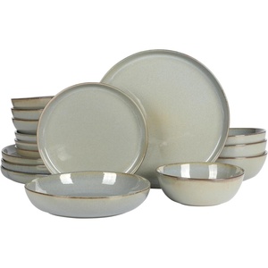 image:imageGibson Elite Bistro Fleur Plates and Bowls Sets 12Piece Stoneware Dinnerware Set for 4 Ivory White Scalloped Dish Set with Dinner Plates Salad Plates amp BowlsGreen Berea