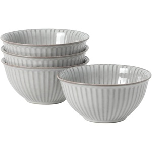 image:imageGibson Elite Bistro Linea Cereal Bowls Set of 4 6Inch Stoneware Soup Bowls Gray Reactive Glaze Ribbed Bowl Set