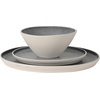 image:imageGibson Elite AvantGarde 12 Piece Stoneware Dinnerware Set for 4 Chateau Grey Plates and Bowls Set with Reactive Glaze Includes Dinner Plates Salad Plates and BowlsGreyCream White Coast Forest