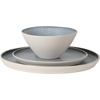 image:imageGibson Elite AvantGarde 12 Piece Stoneware Dinnerware Set for 4 Chateau Grey Plates and Bowls Set with Reactive Glaze Includes Dinner Plates Salad Plates and BowlsBlueCream White Coastal Forest