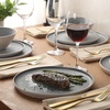 image:imageGibson Elite AvantGarde 12 Piece Stoneware Dinnerware Set for 4 Chateau Grey Plates and Bowls Set with Reactive Glaze Includes Dinner Plates Salad Plates and BowlsGreyCream White Coast Forest