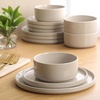 image:imageGibson Elite AvantGarde 12 Piece Stoneware Dinnerware Set for 4 Chateau Grey Plates and Bowls Set with Reactive Glaze Includes Dinner Plates Salad Plates and BowlsGrey Moonstone