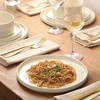 image:imageGibson Elite AvantGarde 12 Piece Stoneware Dinnerware Set for 4 Chateau Grey Plates and Bowls Set with Reactive Glaze Includes Dinner Plates Salad Plates and BowlsLinen White AvantGarde