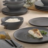 image:imageGibson Elite AvantGarde 12 Piece Stoneware Dinnerware Set for 4 Chateau Grey Plates and Bowls Set with Reactive Glaze Includes Dinner Plates Salad Plates and BowlsDark Blue Clover Hill