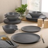 image:imageGibson Elite AvantGarde 12 Piece Stoneware Dinnerware Set for 4 Chateau Grey Plates and Bowls Set with Reactive Glaze Includes Dinner Plates Salad Plates and BowlsDark Blue Clover Hill