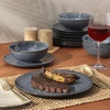 image:imageGibson Elite AvantGarde 12 Piece Stoneware Dinnerware Set for 4 Chateau Grey Plates and Bowls Set with Reactive Glaze Includes Dinner Plates Salad Plates and BowlsBlue Sandy Pines