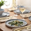 image:imageGibson Elite AvantGarde 12 Piece Stoneware Dinnerware Set for 4 Chateau Grey Plates and Bowls Set with Reactive Glaze Includes Dinner Plates Salad Plates and BowlsBlueCream White Coastal Forest