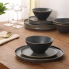 image:imageGibson Elite AvantGarde 12 Piece Stoneware Dinnerware Set for 4 Chateau Grey Plates and Bowls Set with Reactive Glaze Includes Dinner Plates Salad Plates and BowlsBlack Coastal Forest