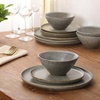 image:imageGibson Elite AvantGarde 12 Piece Stoneware Dinnerware Set for 4 Chateau Grey Plates and Bowls Set with Reactive Glaze Includes Dinner Plates Salad Plates and BowlsSlate Grey Coastal Forest