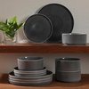image:imageGibson Elite AvantGarde 12 Piece Stoneware Dinnerware Set for 4 Chateau Grey Plates and Bowls Set with Reactive Glaze Includes Dinner Plates Salad Plates and BowlsBlack Solana