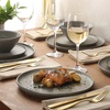 image:imageGibson Elite AvantGarde 12 Piece Stoneware Dinnerware Set for 4 Chateau Grey Plates and Bowls Set with Reactive Glaze Includes Dinner Plates Salad Plates and BowlsSlate Grey Coastal Forest