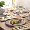 image:imageGibson Elite AvantGarde 12 Piece Stoneware Dinnerware Set for 4 Chateau Grey Plates and Bowls Set with Reactive Glaze Includes Dinner Plates Salad Plates and BowlsLight GreyCream White Coastal Forest