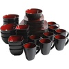 image:imageGibson Elite Island Bay 12Piece New Bone China Dinnerware Set Service for 4 Reactive Glaze Plates and Bowls Dishwasher and Microwave Safe Black and CreamRedBlack Soho Lounge