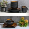 image:imageGibson Elite Island Bay 12Piece New Bone China Dinnerware Set Service for 4 Reactive Glaze Plates and Bowls Dishwasher and Microwave Safe Black and CreamAmber Soho Lounge