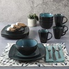image:imageGibson Elite Island Bay 12Piece New Bone China Dinnerware Set Service for 4 Reactive Glaze Plates and Bowls Dishwasher and Microwave Safe Black and CreamTealBlack Soho Lounge