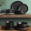 image:imageGibson Elite Island Bay 12Piece New Bone China Dinnerware Set Service for 4 Reactive Glaze Plates and Bowls Dishwasher and Microwave Safe Black and CreamBlack Pasco