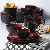 image:imageGibson Elite Island Bay 12Piece New Bone China Dinnerware Set Service for 4 Reactive Glaze Plates and Bowls Dishwasher and Microwave Safe Black and CreamRedBlack Soho Lounge