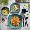 image:imageGibson Elite Island Bay 12Piece New Bone China Dinnerware Set Service for 4 Reactive Glaze Plates and Bowls Dishwasher and Microwave Safe Black and CreamTealBlack Soho Lounge