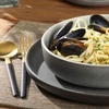 image:imageGibson Elite Island Bay 12Piece New Bone China Dinnerware Set Service for 4 Reactive Glaze Plates and Bowls Dishwasher and Microwave Safe Black and CreamGrey Pasco