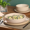 image:imageGibson Elite Island Bay 12Piece New Bone China Dinnerware Set Service for 4 Reactive Glaze Plates and Bowls Dishwasher and Microwave Safe Black and CreamCream Pasco