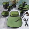 image:imageGibson Elite Island Bay 12Piece New Bone China Dinnerware Set Service for 4 Reactive Glaze Plates and Bowls Dishwasher and Microwave Safe Black and CreamGreen Soho Lounge