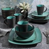 image:imageGibson Elite Island Bay 12Piece New Bone China Dinnerware Set Service for 4 Reactive Glaze Plates and Bowls Dishwasher and Microwave Safe Black and CreamTealBlack Soho Lounge
