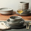 image:imageGibson Elite Oxford Blue Plates and Bowls Sets 16 Piece Stoneware Dinnerware Sets for 4 Two Tone Dishware Sets Dinner Plates Dessert Plates Bowls MugsAsh White Beckett