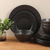 image:imageGibson Elite Soleil 12 Piece Echo Blue Stoneware Dinnerware Set for 4 Plates and Bowls Set with Dinner Plates Salad Plates and BowlsBlack Winchester Way
