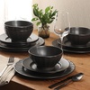 image:imageGibson Elite Soleil 12 Piece Echo Blue Stoneware Dinnerware Set for 4 Plates and Bowls Set with Dinner Plates Salad Plates and BowlsBlack Winchester Way