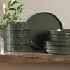 image:imageGibson Elite Soleil 12 Piece Echo Blue Stoneware Dinnerware Set for 4 Plates and Bowls Set with Dinner Plates Salad Plates and BowlsDark Green Townscape