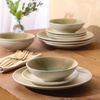 image:imageGibson Elite Soleil 12 Piece Echo Blue Stoneware Dinnerware Set for 4 Plates and Bowls Set with Dinner Plates Salad Plates and BowlsGreen Crescenton