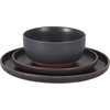 image:imageGibson Elite Soleil 12 Piece Echo Blue Stoneware Dinnerware Set for 4 Plates and Bowls Set with Dinner Plates Salad Plates and BowlsNavy Blue Abbey Circle