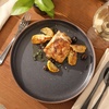 image:imageGibson Elite Soleil 12 Piece Echo Blue Stoneware Dinnerware Set for 4 Plates and Bowls Set with Dinner Plates Salad Plates and BowlsNavy Blue Abbey Circle