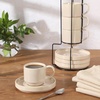 image:imageGibson Elite Sunrise Hills 9Piece Stackable Stoneware Cup and Saucer Set with Metal Rack 6 oz Service for 4 Dishwasher and Microwave Safe TaupeCream White
