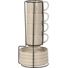 image:imageGibson Elite Sunrise Hills 9Piece Stackable Stoneware Cup and Saucer Set with Metal Rack 6 oz Service for 4 Dishwasher and Microwave Safe TaupeCream White