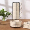 image:imageGibson Elite Sunrise Hills 9Piece Stackable Stoneware Cup and Saucer Set with Metal Rack 6 oz Service for 4 Dishwasher and Microwave Safe TaupeCream White