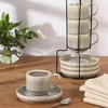 image:imageGibson Elite Sunrise Hills 9Piece Stackable Stoneware Cup and Saucer Set with Metal Rack 6 oz Service for 4 Dishwasher and Microwave Safe TaupeGray