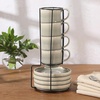 image:imageGibson Elite Sunrise Hills 9Piece Stackable Stoneware Cup and Saucer Set with Metal Rack 6 oz Service for 4 Dishwasher and Microwave Safe TaupeGray