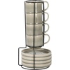 image:imageGibson Elite Sunrise Hills 9Piece Stackable Stoneware Cup and Saucer Set with Metal Rack 6 oz Service for 4 Dishwasher and Microwave Safe TaupeGray