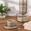 image:imageGibson Elite Sunrise Hills 9Piece Stackable Stoneware Cup and Saucer Set with Metal Rack 6 oz Service for 4 Dishwasher and Microwave Safe TaupeTaupe