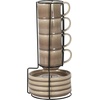 image:imageGibson Elite Sunrise Hills 9Piece Stackable Stoneware Cup and Saucer Set with Metal Rack 6 oz Service for 4 Dishwasher and Microwave Safe TaupeTaupe