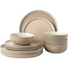 image:imageGibson Elite Island Bay 12Piece New Bone China Dinnerware Set Service for 4 Reactive Glaze Plates and Bowls Dishwasher and Microwave Safe Black and CreamCream  Green Island Bay