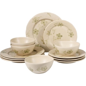image:imageBloomhouse  2 Time Oprahs Favorite Things  Made in Portugal Hand Painted Dinnerware Set  Porto Petals 12 Piece Service for 4 Floral Plates and Bowls Set  Green OrchidGreen Orchid 12pc Dinnerware