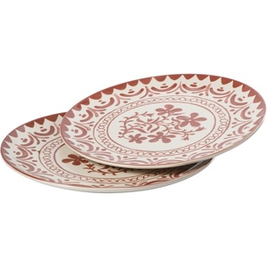 image:imageBloomhouse  2Time Oprahs Favorite Things  Valencia Flor 2 Piece 13 Serving Platter Set Stoneware Platters Mediterranean Floral Decal Design Microwave amp Dishwasher Safe Fern GreenPomegranate Red 2pc Serving Platter Set