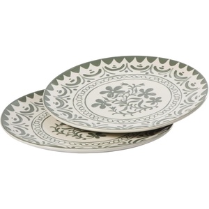 image:imageBloomhouse  2Time Oprahs Favorite Things  Valencia Flor 2 Piece 13 Serving Platter Set Stoneware Platters Mediterranean Floral Decal Design Microwave amp Dishwasher Safe Fern GreenFern Green 2pc Serving Platter Set