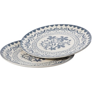 image:imageBloomhouse  2Time Oprahs Favorite Things  Valencia Flor 2 Piece 13 Serving Platter Set Stoneware Platters Mediterranean Floral Decal Design Microwave amp Dishwasher Safe Fern GreenIris Blue 2pc Serving Platte Set