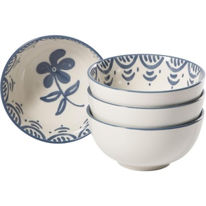 image:imageBloomhouse  2Time Oprahs Favorite Things  Valencia Flor 4 Piece 6 Cereal Bowl Set Stoneware Bowls Mediterranean Floral Decal Design Microwave amp Dishwasher Safe Iris BlueIris Blue 4pc Cereal Bowl Set