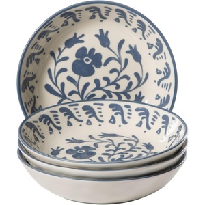 image:imageBloomhouse  2Time Oprahs Favorite Things  Valencia Flor 4 Piece 6 Cereal Bowl Set Stoneware Bowls Mediterranean Floral Decal Design Microwave amp Dishwasher Safe Iris BlueIris Blue 4pc Dinner Bowl Set